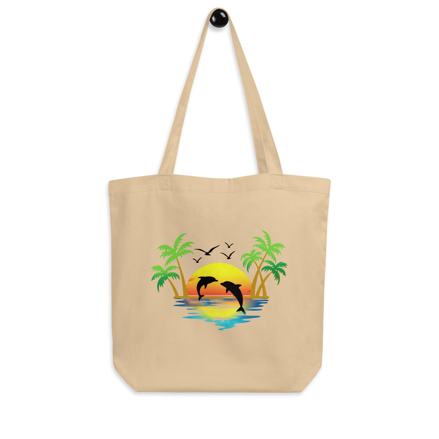 Duurzame eco tote bag van katoen met minimalistisch design Dolfijnen), geschikt als herbruikbare boodschappentas voor dagelijks gebruik.voor aanzicht