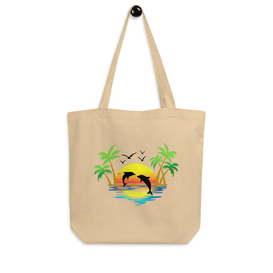 Duurzame eco tote bag van katoen met minimalistisch design Dolfijnen), geschikt als herbruikbare boodschappentas voor dagelijks gebruik.voor aanzicht