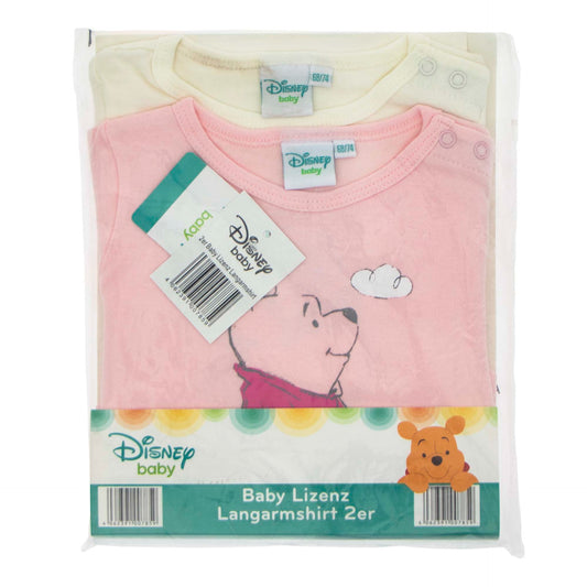 Set van 2 Disney Baby lange mouw shirts met Winnie the Pooh-design in maat 68/74, een roze,  shirt met Pooh en wolkje en een crèmekleurig shirt, gemaakt van 100% katoen