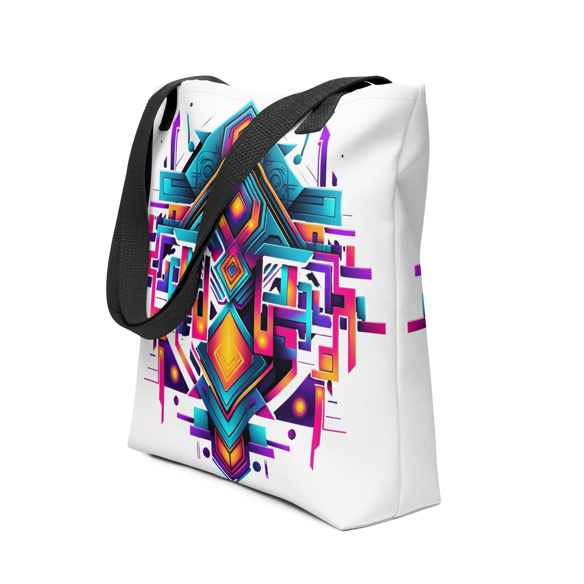  All-over Print Draagtas met Abstracte Kunst, Afmeting 15x15, Zichtbaar aan de Voorkant, zwarte handvat