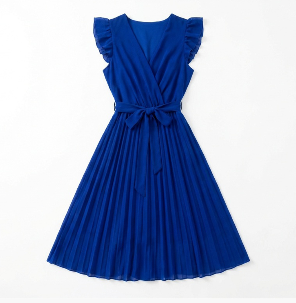 Kobaltblauwe Elegantie – Plissé Midi-Jurk | Formele jurk Numoco