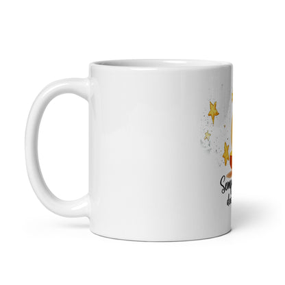 Witte keramische mok met de tekst “Semper cu mi den Silencio” in minimalistisch design, rechts handvat, zij uitzicht