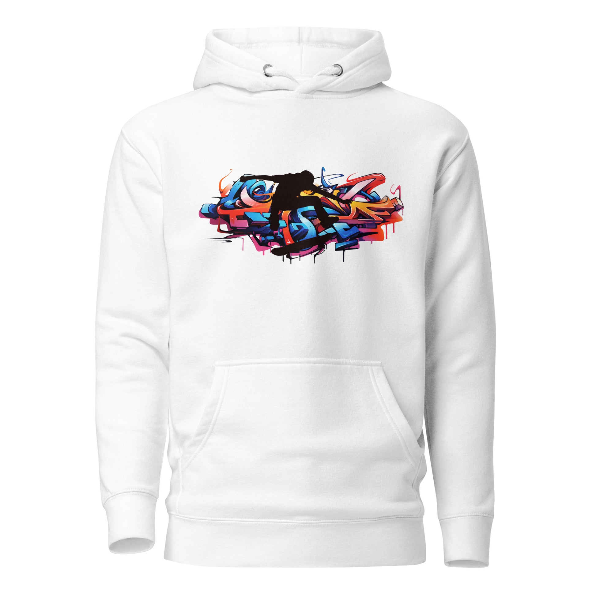 Skateboard Afbeelding Unisex  witte Premium Hoodie met Capuchon op Witte Achtergrond, 